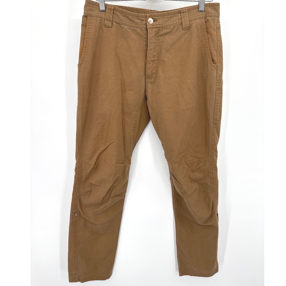 LIVSN Mens Flex Canvas Pants 32x32 Brown Outdoor Hiking Roll up Bottoms